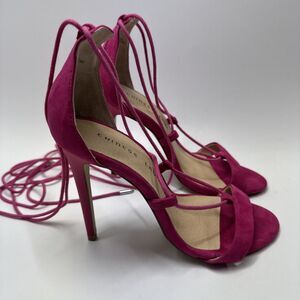 Chinese Laundry Women's Heels Size 5.5 Ankle Tie Hot Pink Suede Peep Toe